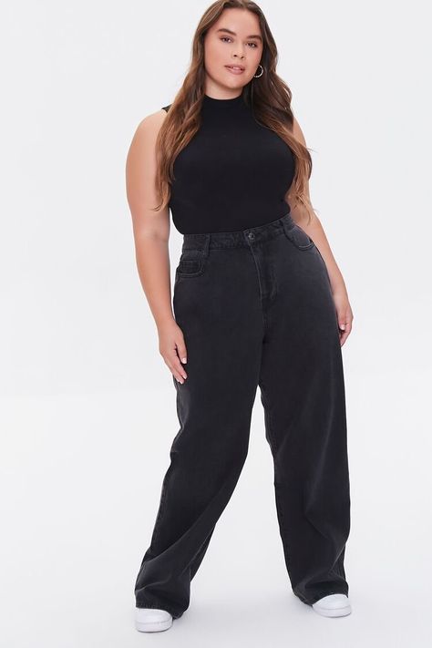 Plus Size High-Rise Straight Jeans Straight Jeans Plus Size, Plus Size High Waste Straight Leg Jeans, Plus Size Black Jeans, High Rise Jeans Outfit, Jeans Reto Plus, Black Bootcut Jeans Plus Size, Girls Black Jeans, Tomboy Jeans, Plus Size Balck Jeans