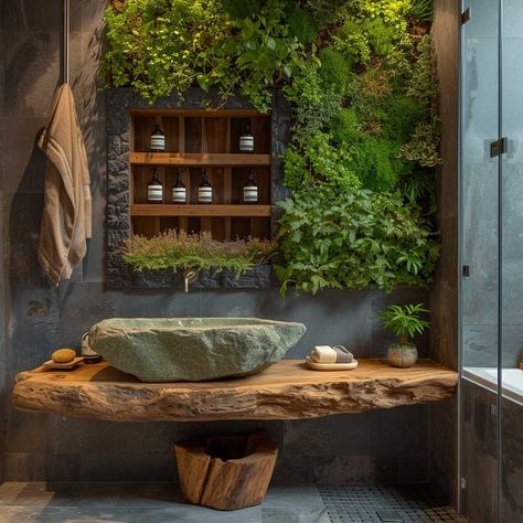 20+ Fresh and Functional Ideas for a Bathroom Makeover • 333+ Images • [ArtFacade] Biophilic Design Bathroom, Plant Decor Bathroom, Balinese Kitchen, Rainforest Bathroom, Biophilic Bathroom, Bathroom Plant Decor, Bathroom Plant, Jungle Bathroom, Bathroom Makeover Ideas