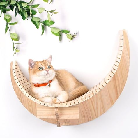 Amazon.com: KKHAN Cat Wall Shelves Wooden, Moon Cat Hammock for Wall, Cat Shelves and Perches Cat Wall Furniture for Indoor Cats with 33 lbs Max Weight Capacity : Everything Else Floating Cat Shelves, Cat Tree Plans, Diy Chat, Cat Shelf, Cool Cat Trees, Cat Wall Shelves, Cat Climbing Frame, Cat Wall Furniture, Cat Steps