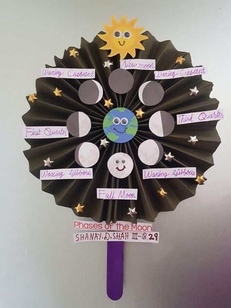 Phases Of Moon Activity, Moon Phases Preschool Activities, Moon Phases Project Ideas, Lunar Cycle Project, Phases Of The Moon Preschool, Moon Phases Science Project, Moon Phase Activities For Kids, Phases Of The Moon Craft, Moon Phases Activities For Kids