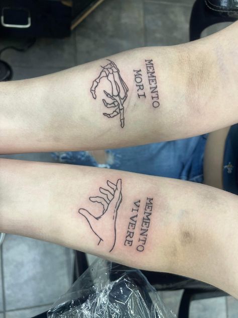 Momentomori Tattoo, Morality Tattoo, Memento Mori Memento Vivere Tattoo Ideas, 1 Of 2 Tattoo, Momento Mori Momento Vive Tattoo, Memento Mori Amor Fati Tattoo, Memento Mori And Memento Vivere Tattoo, Memento Mori Tattoos, Memento Mori Tattoo Words