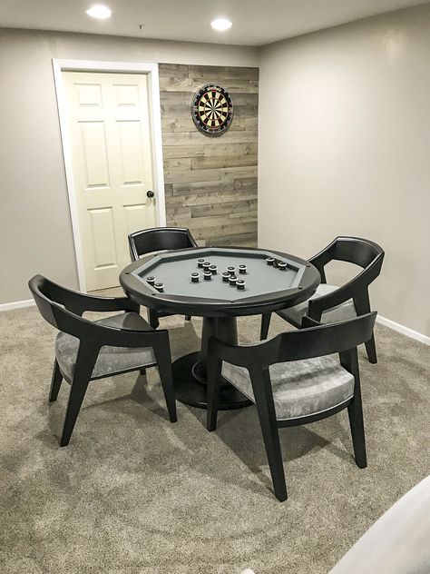 Bumper Pool Table Game Rooms, Basement Card Table Ideas, Basement Game Table, Adult Game Room, Round Game Table, Teenage Hangout, Bumper Pool Table, Darts Board, Chip Tray