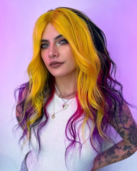 Yu-Gi-Oh Inspired Hair on @macklmoor ✨ Achieved using @xmondocolor ✨ Styled @dysonhair ✨ Products @randco ✨ #xmondocolor #xmondohair… | Instagram Yugioh Yugi, Yellow Hair Color, Magenta Hair, Split Dyed Hair, Vivid Hair Color, Vegan Hair Care, Editorial Hair, Semi Permanent Hair Color, Hair Creations