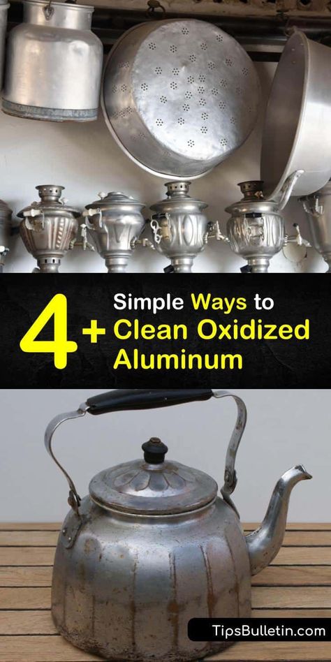 Cleaning aluminum wheels, pots, pans, and any other aluminum surface with oxidation has never been easier. These recipes for aluminum cleaner use a microfiber cloth, clear coat, and elbow grease to remove the chalky powder from anodized aluminum with ease. #clean #oxidized #aluminum Cleaning Aluminum, How To Clean Aluminum, Aluminium Kitchen, Diy Cleaning Products Recipes, How To Clean Rust, Clean Pots, Aluminum Tray, Aluminum Pans, Metal Bowl