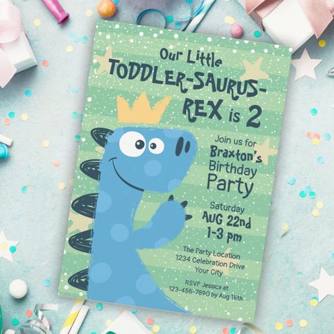 Funny T-Rex Dinosaur Theme Toddler Boy's Birthday Invitation - Kids Birthday Birthday Party Dinosaur Theme, Hyperactive Child, Toddler Boy Birthday, Party Dinosaur, Birthday 1st, T Rex Humor, Funny Toddler, Dinosaur Birthday Invitations, Blue Dinosaur