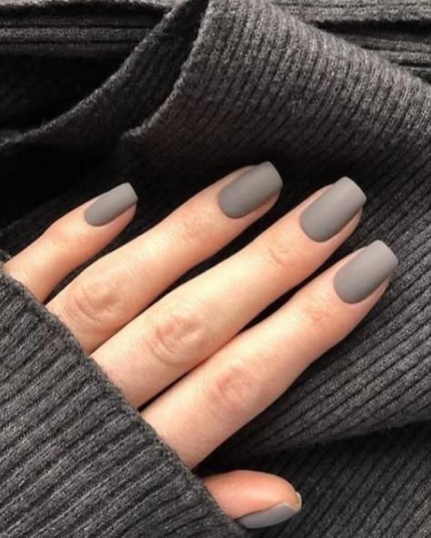 Sheer Matte Nails, Gray Short Nails Acrylic, Short Nail Designs Gray, Matte Grey Nails Short, Grey Beige Nails, Fall Nails Gray, Acrylic Nails Gray, Grey Short Nails, Short Gray Nails