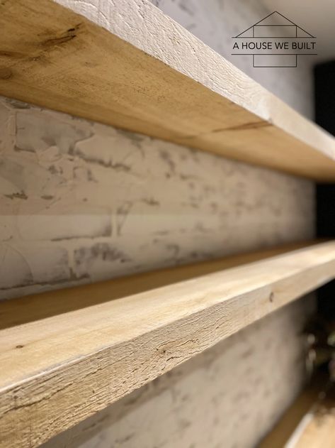 Cedar Floating Shelves Kitchen, Mudroom With Floating Shelves, Real Wood Floating Shelves, Solid Floating Shelves, How To Install Floating Shelves On Wall, Installing Floating Shelves, Floating Shelves Over Buffet, How To Install Floating Shelves, Shelves Accent Wall