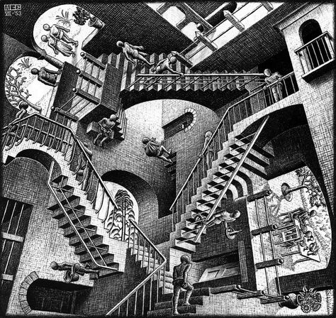 Optical Illusions: The Works of M.C. Escher at the MFAH Escher Art, M C Escher, Art Optical, Mc Escher, White Drawing, Printmaking Art, Chalk Pastels, Dutch Artists, Black And White Drawing