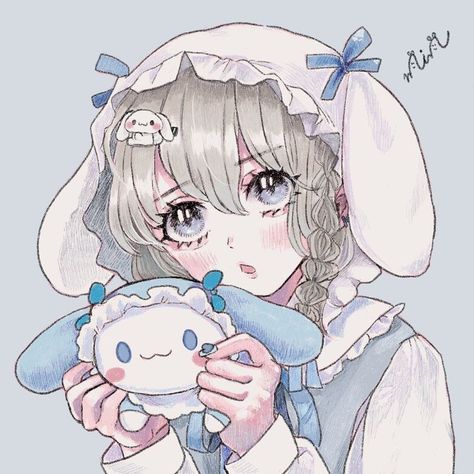 Pastel Blue Pfp, Human Sanrio, Sanrio Profile Picture, Kuromi Profile Picture, All Hello Kitty Characters, Kawaii Pfps, Pfp Blue, Sanrio Pfp, Aesthetic Sanrio