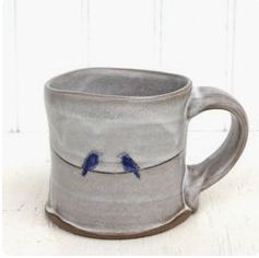 Pottery Mugs Handmade, Handmade Pottery Mugs, Beginner Pottery, Raku Pottery, Hand Built Pottery, Clay Mugs, Wheel Thrown Pottery, Blue Birds, Pottery Cups