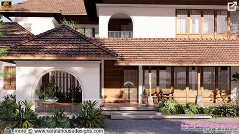 Modern Colonial Exterior, Traditional House Design, Critical Regionalism, Traditional Home Design, Kerala Traditional House, Spanish Courtyard, Kerala Architecture, Modern Bungalow Exterior, Kerala House