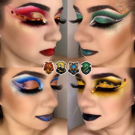 Harry Potter Makeup Looks Ravenclaw, Slytherin Eye Makeup, Harry Potter Makeup Looks Gryffindor, Gryffindor Makeup, Ravenclaw Makeup, Hogwarts Photos, Slytherin Makeup, Harry Potter Eyeshadow, Maquillage Harry Potter