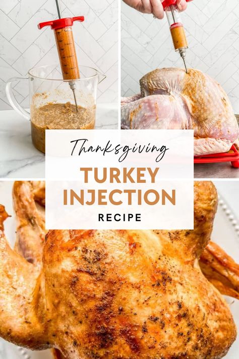 Thanksgiving turkey injection recipe graphic. Deep Fried Turkey Injection Recipes, Deep Fried Turkey Injection, Turkey Injector Recipe, Meat Injection Recipe, Turkey Injection Marinade, Deep Fried Turkey Recipes, Turkey Injection, Turkey Marinade, Injecting Turkey Recipes