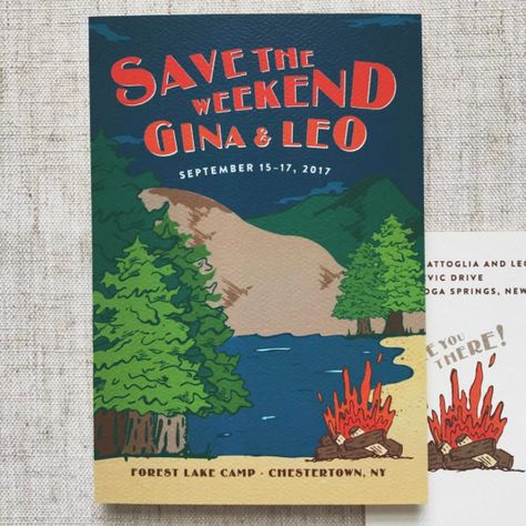 Camp Save the Date Card by Jenny C Design, Nature Themed Save the Dates, Camp Themed Save the Date, Outdoor Wedding Ideas, Camping Save the Date, Camping Wedding, Glamping Save the Date, Rustic Save the Date, Rustic Wedding, Mountain Wedding, Camping Weekend Camping Wedding Save The Date, Save The Date Nature Theme, Outdoor Save The Date, Camp Wedding Ideas, Save The Weekend, Wedding Glamping, Camping Wedding Invitations, Campsite Wedding, Wedding Camping