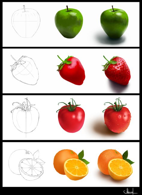 Fruit Drawings, Cartoon Artist, Fruits Drawing, Watercolor Paintings Easy, Fruit Painting, Digital Painting Tutorials, Poses References, A Fruit, Fruit Art