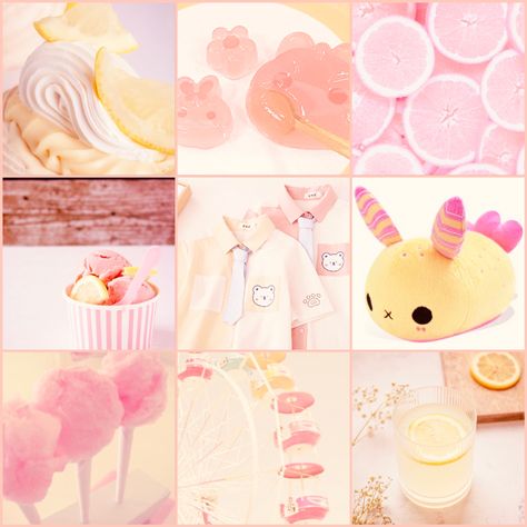 Cotton Candy Mood Board, Moodboard Images Inspiration, Pastel Pink Moodboard, Pastel Mood Board Aesthetic, Cute Moodboard Aesthetic, Cream And Pink Aesthetic, Sanrio Moodboard, Oc Aesthetic Board, Yellow Aesthetic Moodboard