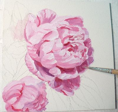 Zeh Original Art Blog Watercolor and Oil Paintings: Pink Peony Oil Painting on Panel Watercolor Lotus Tattoo, Hur Man Ritar Blommor, Peony Oil, Patina Art, Peony Drawing, Watercolor Lotus, Watercolor Peony, Tattoo Watercolor, Peony Painting