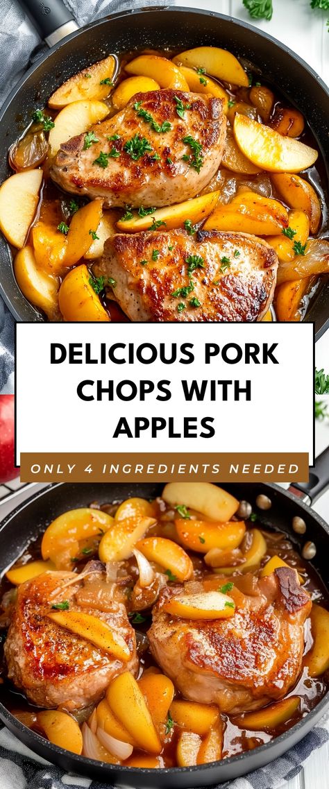 Image for Delicious Pork Chops with Apples Boneless Pork Chops And Brussel Sprouts, Pork Chop Apple Recipes, Pork Chop And Apple Recipes, Apple Sauce Pork Chops, Pork Chop Recipes Apple, Pork Chops And Stuffing In The Oven, Pork Chop With Apples, Baked Pork Chops With Apples, Pork Chops And Cabbage