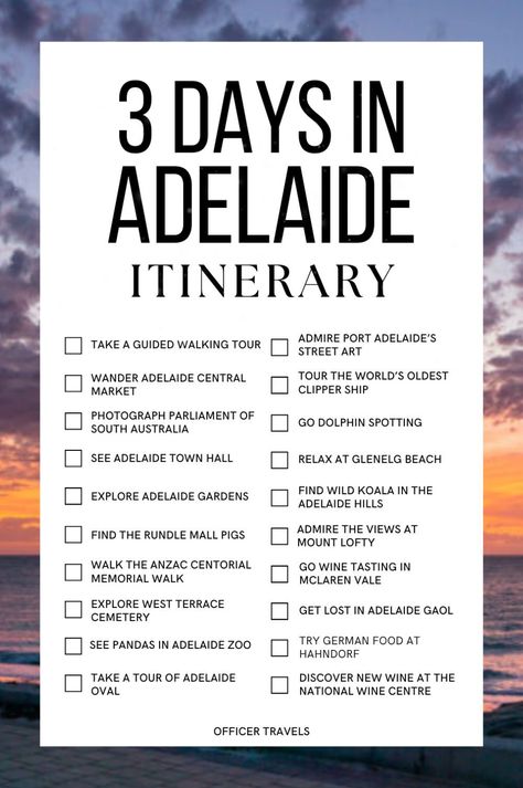 Discover the beauty and charm of Adelaide with our carefully crafted 3 day Adelaide itinerary, filled with the best attractions, experiences, and local hot spots for travelers seeking a unique South Australia adventure. From wine tasting to outdoor exploration, we've got you covered with this indepth Adelaide itinerary and the best things to do in Adelaide in three days Australia Adventure, City Of Adelaide, Australian Road Trip, Australia Itinerary, Visit Melbourne, Outdoor Exploration, Australia Travel Guide, Blog Planning, Australian Travel