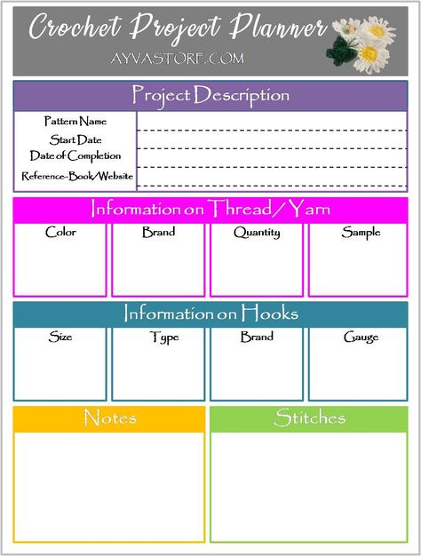 Crochet Project Planner, Crochet Planner, Crochet Project Free, Crochet Organizer, Planner Diy, Get Organised, Pipe Cleaner Crafts, Pattern Template, Scrap Material