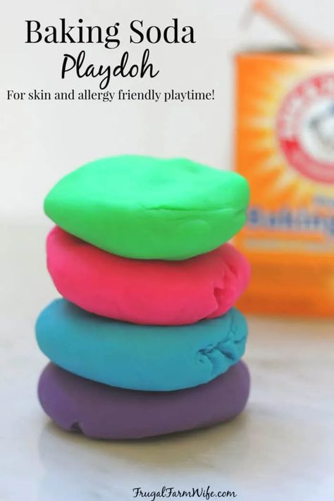 Baking Soda Play Dough - The Frugal Farm Wife Baking Soda Dough Recipe, Baking Soda Playdough Recipe, Baking Soda Dough, Diy Silly Putty, Baking Soda Clay, How To Make Flour, Play Dough Recipe, Farm Wife, Kids Clay