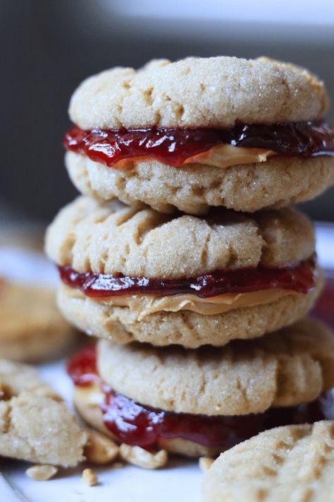 Cookie Sandwich Ideas, Sourdough Peanut Butter Cookies, Jelly Sandwich Cookies, Sourdough Peanut Butter, Cookies Sourdough, Peanut Butter And Jelly Cookies, Cooking Therapy, Cottage Bakery, Peanut Butter And Jelly Sandwich