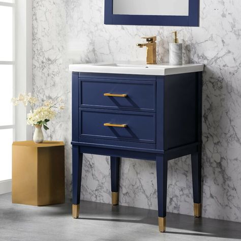 Everly Quinn Deon 24" Single Bathroom Vanity Set & Reviews | Wayfair Blue Cabinets, Grey Cabinets, Bathroom Vanity Set, Single Sink, Soft Close Drawers, Soft Close Doors, Single Bathroom, Vanity Top, Single Bathroom Vanity