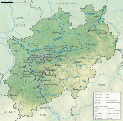 North Rhine-Westphalia topographic map 01V.svg North Rhine Westphalia, On The Road Again, Topographic Map, World Map, Map