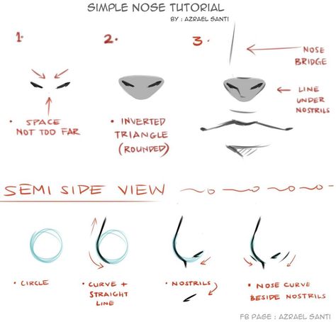 Manga Noses Drawing, How To Draw Nose 3/4, Manga Nose Drawing, Ways To Draw Noses, Simple Nose Drawing, How To Draw Noses, Manga Nose, Azrael Santi, Drawing Noses