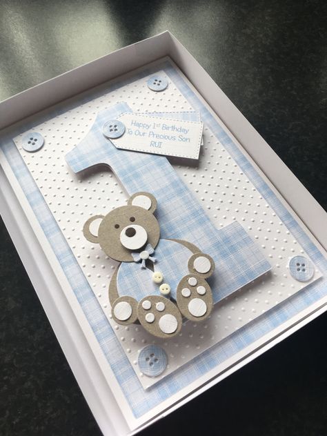 1st Birthday Card Ideas, 1st Birthday Cards Handmade, Children Birthday Cards, Handmade 1st Birthday Card, 1st Birthday Boy Cards Handmade, Handmade First Birthday Card, Stampin Up One Year Old Birthday Card, Baby Boy Cards Handmade, Pinterest Birthday Cards