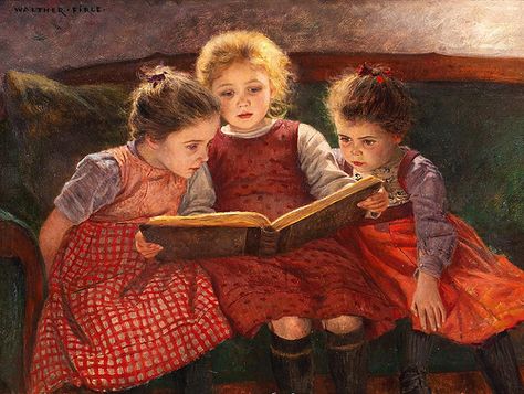 Walther Firle 'Three Reading Girls - The Fairytale' by Plum leaves, via Flickr Girls Reading, People Reading, Raising Girls, Reading Art, Woman Reading, Reading A Book, God's Plan, Girl Reading, Kids Reading