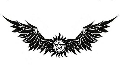 Supernatural Angel Wings, Spn Tattoo, Supernatural Tattoos, Lucifer Wings, Supernatural Symbols, Spn Aesthetic, Small Angel Wings, Supernatural Angels, Nerdy Tattoos