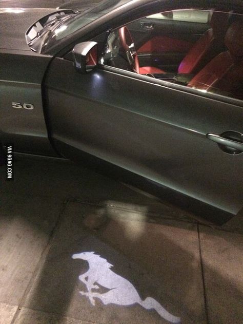 Buddy just bought a a new Mustang GT and the doors generate a Mustang logo hologram when opened. Mustang Accessories, Ford Mustang Logo, Mustang Interior, Mustang Logo, New Mustang, Mustang Ii, Mustang Cars, Random Pictures, Mustang Shelby