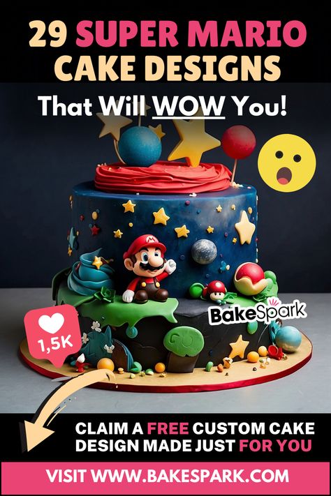 Super Mario Cake Ideas: Fun Designs for Gamers of All Ages Super Mario Cake Easy, Super Mario Cake Ideas, Mario Cake Ideas, Video Game Cake, Minecraft Cake Designs, Mario Birthday Cake, Hot Wheels Cake, Pikachu Cake, Wheel Cake