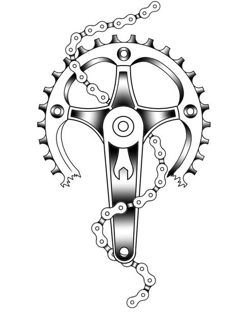 Cycling Tattoo Ideas, Motorcycle Gear Tattoo, Bmx Tattoo Ideas, Bike Gear Tattoo, Bike Tattoo Design, Bike Chain Tattoo, Gear Tattoo Design, Motorbike Tattoo Ideas, Bike Tattoo Ideas