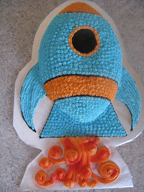 Rocket ship cake created from football cake pan. Rocketship Cake, Rocket Ship Cake, Rocket Ship Birthday Party, Rocket Ship Cakes, Ship Cake, Rocket Cake, Rocket Party, Astronaut Party, Birthday Things