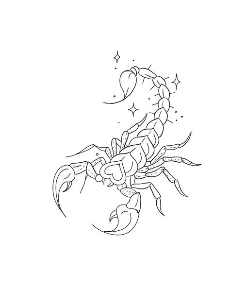 Scorpion Tatoos Ideas, Scorpio Tattoo Color, Scorpion Lower Back Tattoo, Scorpio Zodiac Illustration, Scorpion Tattoo Feminine Arm, Cute Scorpio Tattoo For Women, Scorpio Tattoo Designs Feminine, Minimalist Scorpion, Heart Scorpion Tattoo