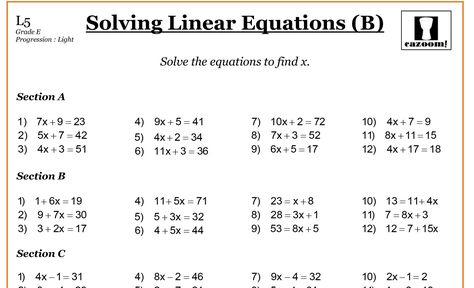 Year 7 Maths Worksheets Year 7 Maths Worksheets, Year 7 Maths, Algebra Equations Worksheets, Equations Worksheets, 7th Grade Math Worksheets, Solving Linear Equations, Math Exercises, Math Addition Worksheets, Algebra Equations