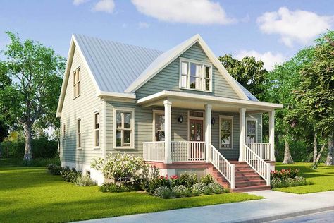 Narrow Lot House Plans - Architectural Designs Craftsman Cottage House Plans, Beach Style House Plans, Narrow Lot House, Craftsman Cottage, Narrow Lot House Plans, Cottage Style House Plans, Cottage Plan, Farmhouse House, Craftsmen Homes