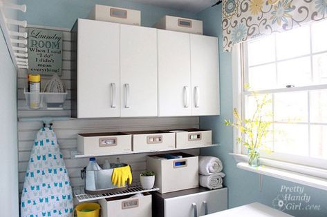 upgrade laundry room with flow wall cabinets and slat wall Wall Laundry Room, Traditional Laundry Room, Laundry Room/mudroom, Laundry Room Organization Storage, Laundry Room Sink, Laundry Cabinets, Laundry Room Inspiration, Large Wall Space, Small Laundry Room