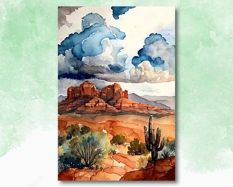 Discover the enchantment of Sedona, Arizona, through the vibrant strokes of this watercolor print. This stunning desert wall art captures the enchanting red rock landscape. Bring the essence of the Southwest into your home with this large wall art piece, perfect for your home or apartment decor. The watercolor strokes and vivid colors will transport you to the magical world of Sedona, Arizona. Whether you're a nature lover, an outdoors enthusiast, or seeking unique hiking gifts, this watercolor Sedona print is a must-have. Embrace the natural wonder of Arizona and infuse your space with the spirit of western decor with our colorful Southwest wall art. Elevate your home decor with this captivating watercolor artwork, celebrating the beauty of Sedona. Browse our shop today and see what other Southwestern Art Southwest Style, Sedona Art, Anna Bucciarelli, Southwest Wall Art, Rock Landscape, Desert Wall Art, Watercolor Strokes, Desert Landscapes, Watercolor Landscapes