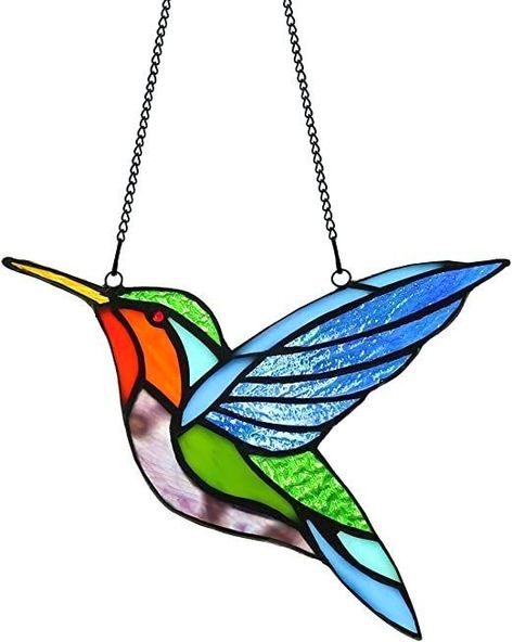 Bird Furniture, Stained Glass Fireplace Screen, Stained Glass Window Panels, Stained Glass Hummingbird, Painted Window Art, Glass Fireplace Screen, Stained Glass Gifts, Birds On A Wire, Glass Hummingbird