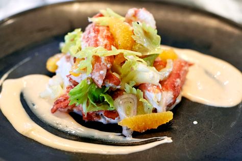 For those who crave classic, yet elevated seafood recipes, this Alaskan King Crab Salad from Southeast culinary star Chef Geoff Rhyne is a must try. Before debuting Red Clay Hot Sauce in 2011, Rhyne made a name for himself as the chef de cuisine at The Ordinary, proving his knack for innovative lowcountry cuisine. This bright, summery dish is a winner year-round, blending savory shallots with bright citrus flavors to keep the focus on the main star: tender chunks of wild Alaskan king crab meat. King Crab Recipes, King Crab Salad, King Crab Recipe, Alaskan King Crab, Crab Salad Recipe, Paleo Dishes, King Crab Legs, Course Ideas, Meat Salad