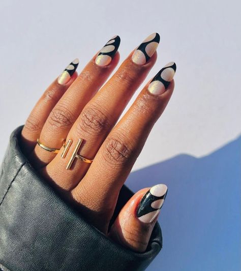 Negative space black nails #womenfashion #naildesign #longnaildesign #januarynail #newyearnail New Year's Eve Nails, Nail Art Holiday, New Years Eve Nails, January Nails, Long Nail Designs, Holiday Nail Art, Space Black, New Year's Nails, At Midnight