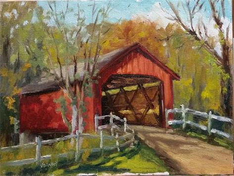 Covered Bridge Painting, Vermont Fall Foliage, Nashville Indiana, Brown County Indiana, Vermont Fall, Bridge Painting, Farm Paintings, Brown County, Barn Painting