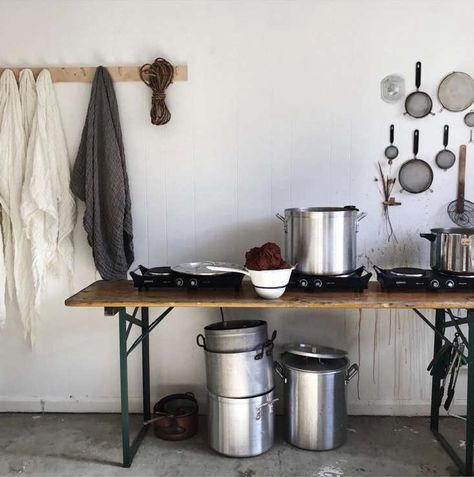 Dye Studio, Outdoor Tub, Natural Dyeing, Studio Organization, Workspace Design, Eco Printing, Linen Tea Towel, Ikea Kitchen, Irish Linen