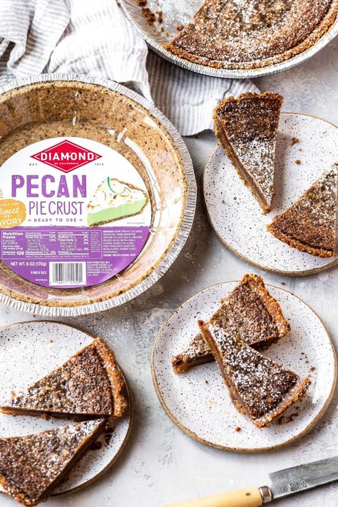 This gooey butter cinnamon pie is baked with a delicious #diamondnuts pecan crust. It's like having the best candied nuts in pie from! It's so easy to make and is inspired by the famous Momofoku Crack Pie. #pierecipe #cinnamonpie #crackpie #pecanpie #butternutbakery #madeforhomemade Pecan Pie Crust Recipe, Honeycomb Cheesecake, Pecan Brittle, Butternut Bakery, Cinnamon Pie, Pecan Pie Crust, Thanksgiving Pie Recipes, Pecan Crust, Types Of Pie