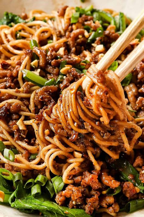 Dan Dan Noodle, Peper Steak, Dan Dan Noodles Recipe, Asian Noodle Dishes, Dan Dan Noodles, Pork Noodles, Asian Noodle Recipes, Asian Noodle, Asian Pork