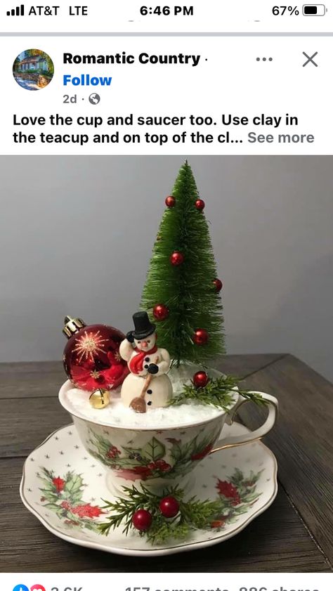 Teacup Crafts Diy, Tea Cup Projects, Tea Cup Decor, Cup And Saucer Crafts, Winter Diy Crafts, Teacup Crafts, Christmas Centers, Tea Party Decorations, Christmas Cup