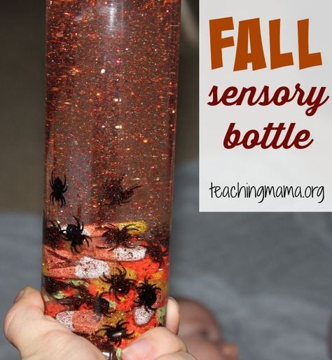 A great first baby activity is to make a sensory bottle. Find out how to make a fall sensory bottle for little ones! Make A Sensory Bottle, Fall Sensory, Teaching Mama, Discovery Bottles, Sensory Bottle, Fall Family Fun, Halloween Sensory, Sensory Bags, Baby Activity